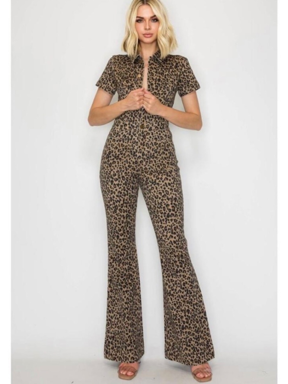 Show me your mumu cheetah denim jumpsuit